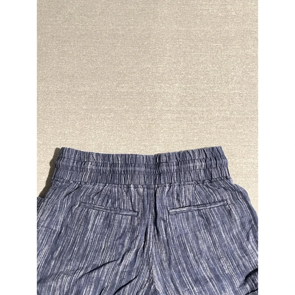 Athleta Blue Drawstring Lounge Shorts Womens Size 2 Linen Blend Casual Coastal
